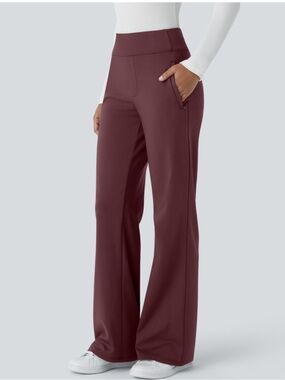NWT Halara Red Brown Mid Rise Flare Flex Side Zipper Pocket Work Trouser Pants